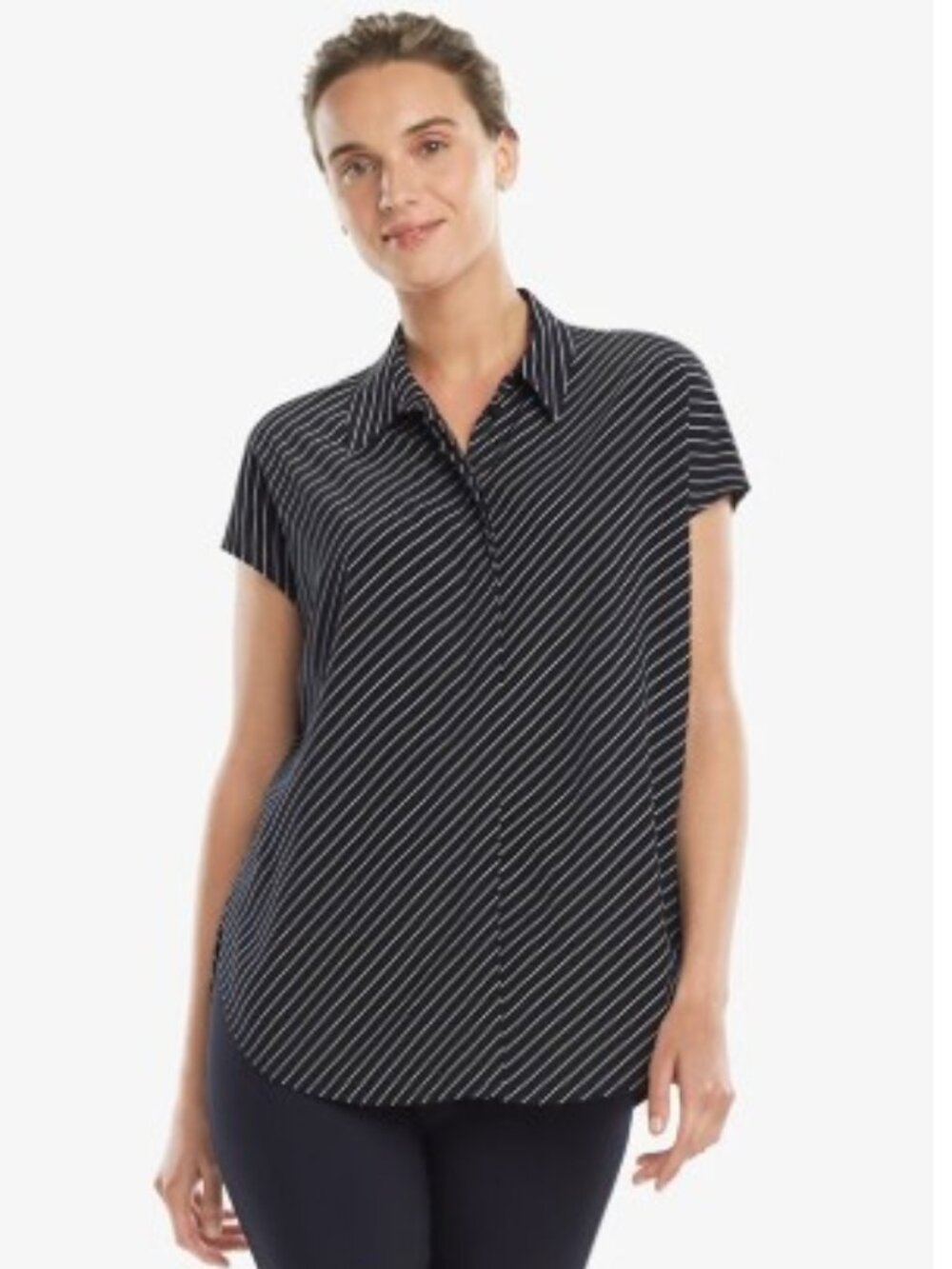 MM LaFleur:  Blume Top, Medium, Navy/Ivory Diagonal Stripe